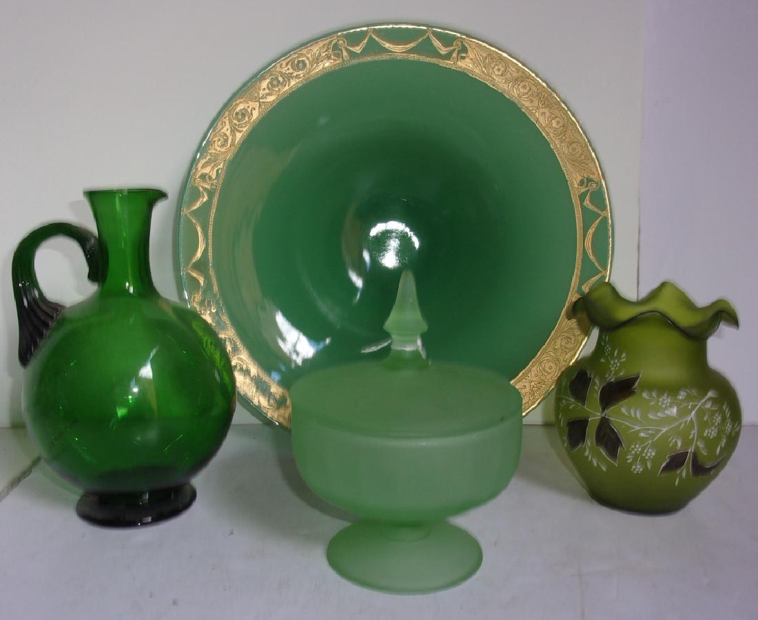 4 piece green glass lot (1 of 3)