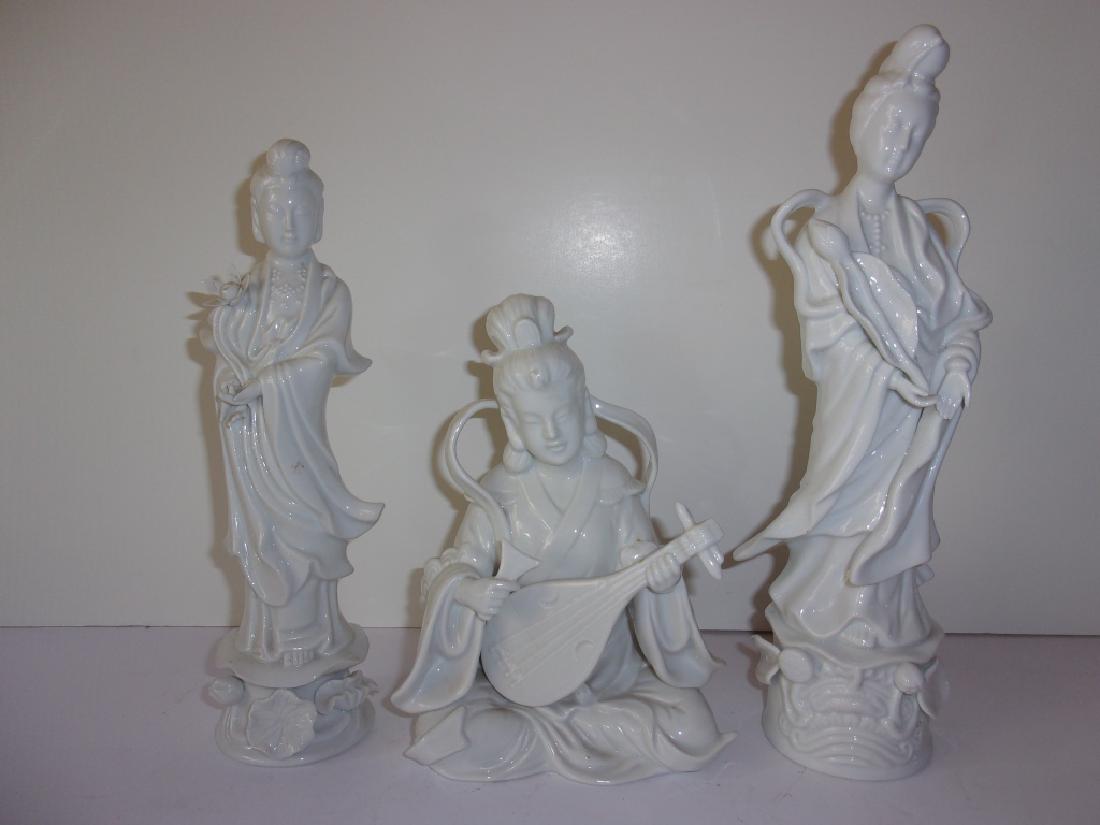 3 Blanc De Chine vintage goddess figures: 3 Blanc De Chine vintage goddess figures. 1 KPM. Largest measures 10 inches x 5 inches.