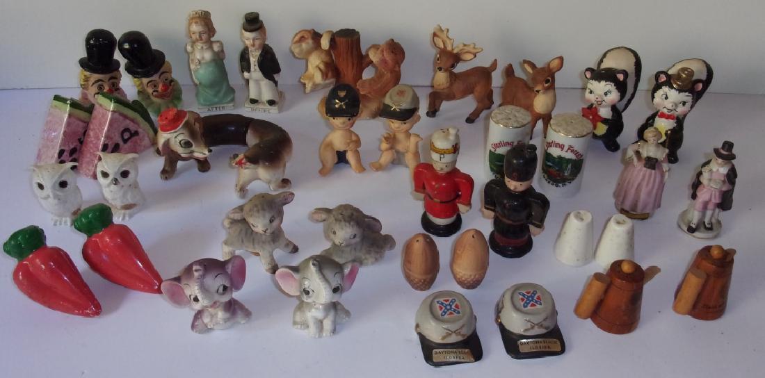 20 sets of vintage salt & pepper shakers: 20 sets of vintage salt & pepper shakers including deers; elephants; clowns; peppers.