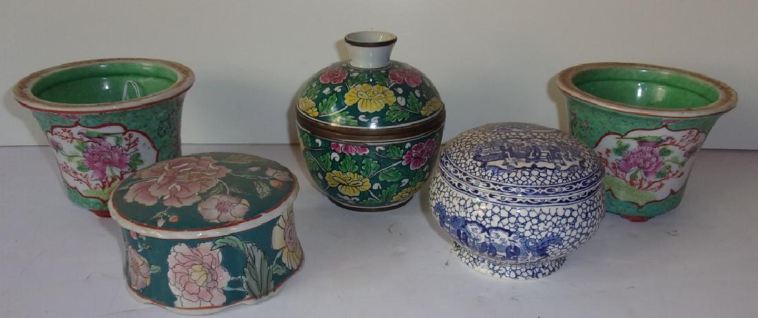 5 vintage Asian planters, vase, covered bowls (1 of 3)