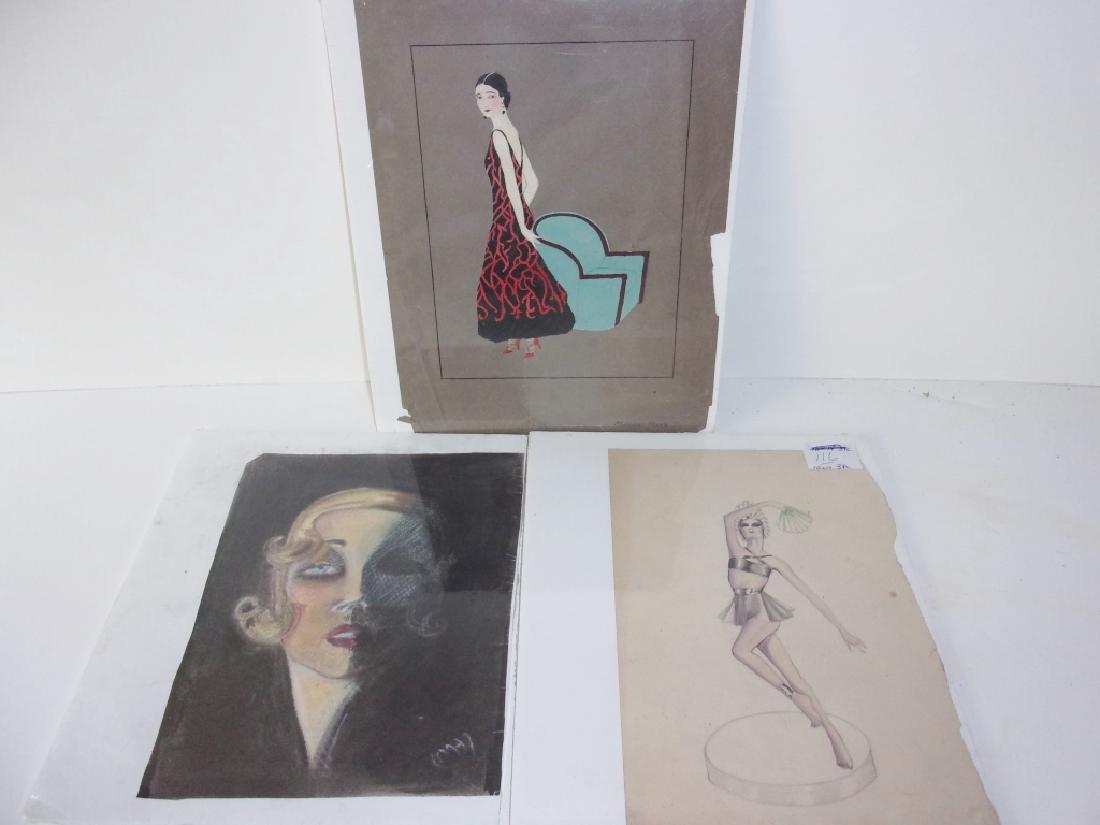 3 piece woman portraits art lot: 3 piece woman portraits art lot including 1 by Margaret Hicks c. 1930. Largest measures 10 inches x 17 inches.