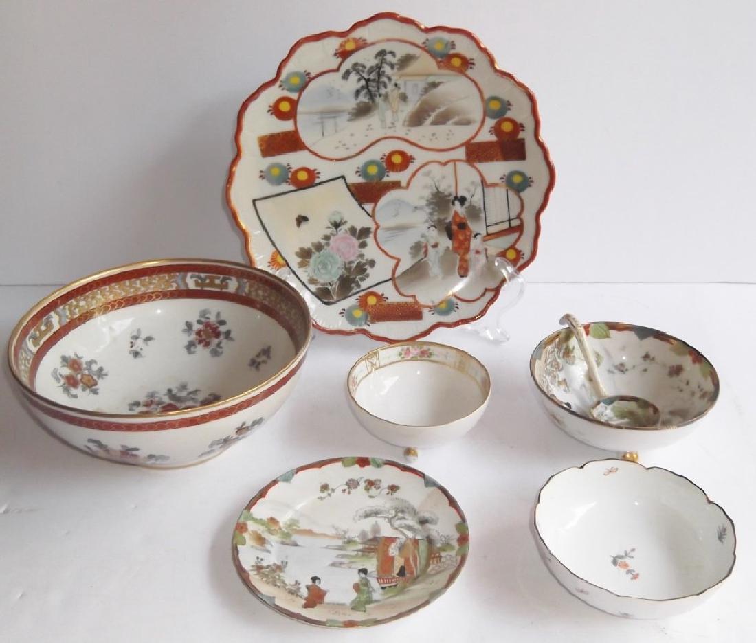 7 piece Porcelain lot: 7 piece Porcelain lot including Nippon bowls. Wear; minor edge chip. Plate measures 11 inches diam.