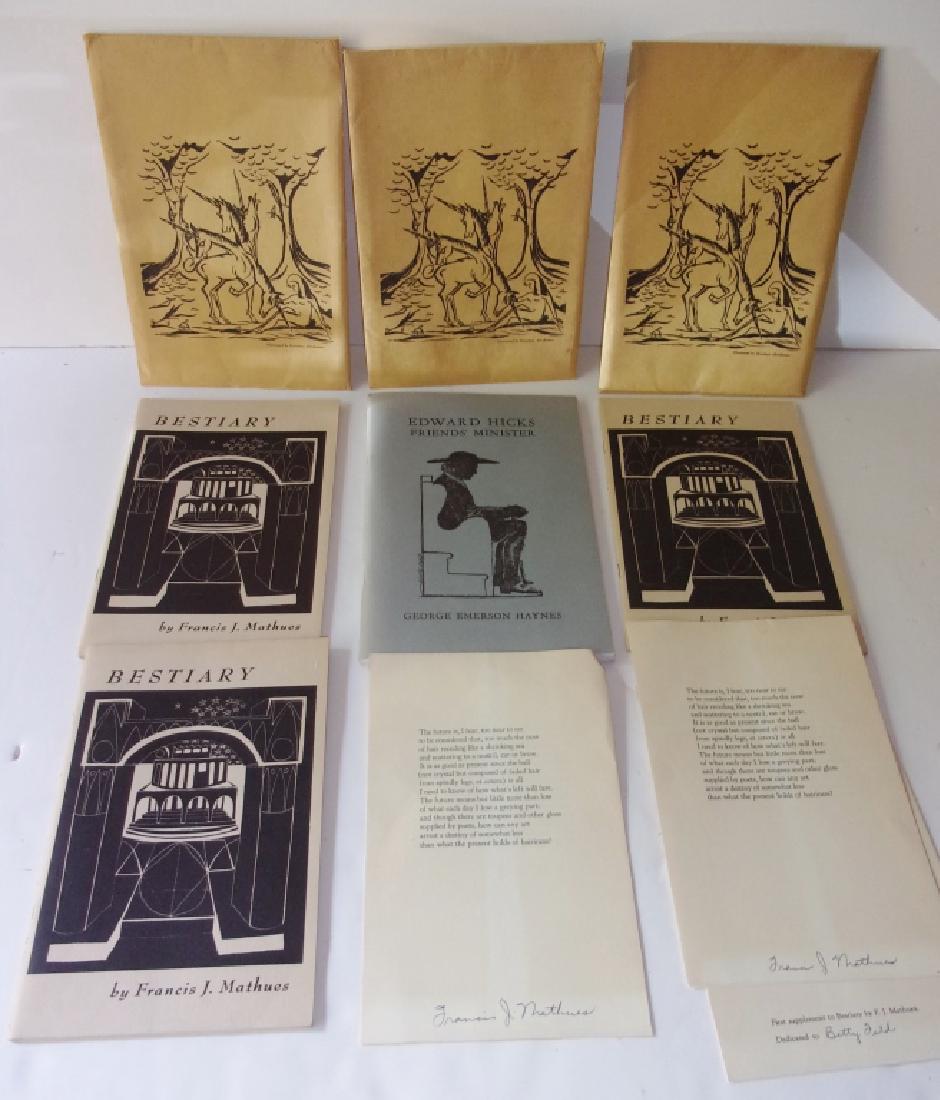 Francis J. Mathues & George Emerson Haynes: 1 Edward Hicks friends' minister George Emerson Haynes; 3 Bestiary by Francis J. Mathues. 8 inches x 5 inches.