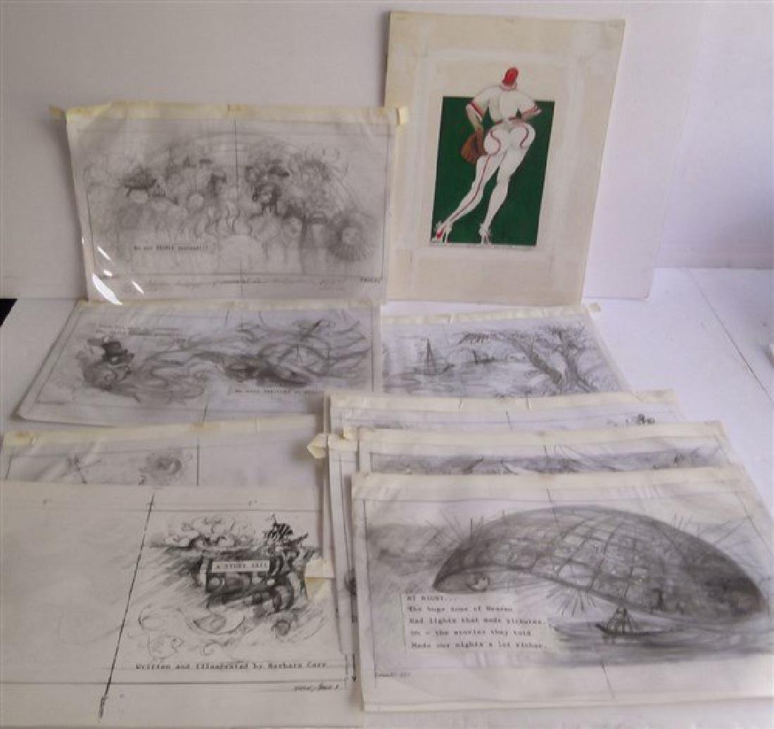 Original art illustrations by Barbara Carr: Original art illustrations by Barbara Carr including 1998 "Lucinda" baseball girl; & illustrations for book titled "A Story Sail". Lacking page 1 & pages 6-7; complete copy of book.
