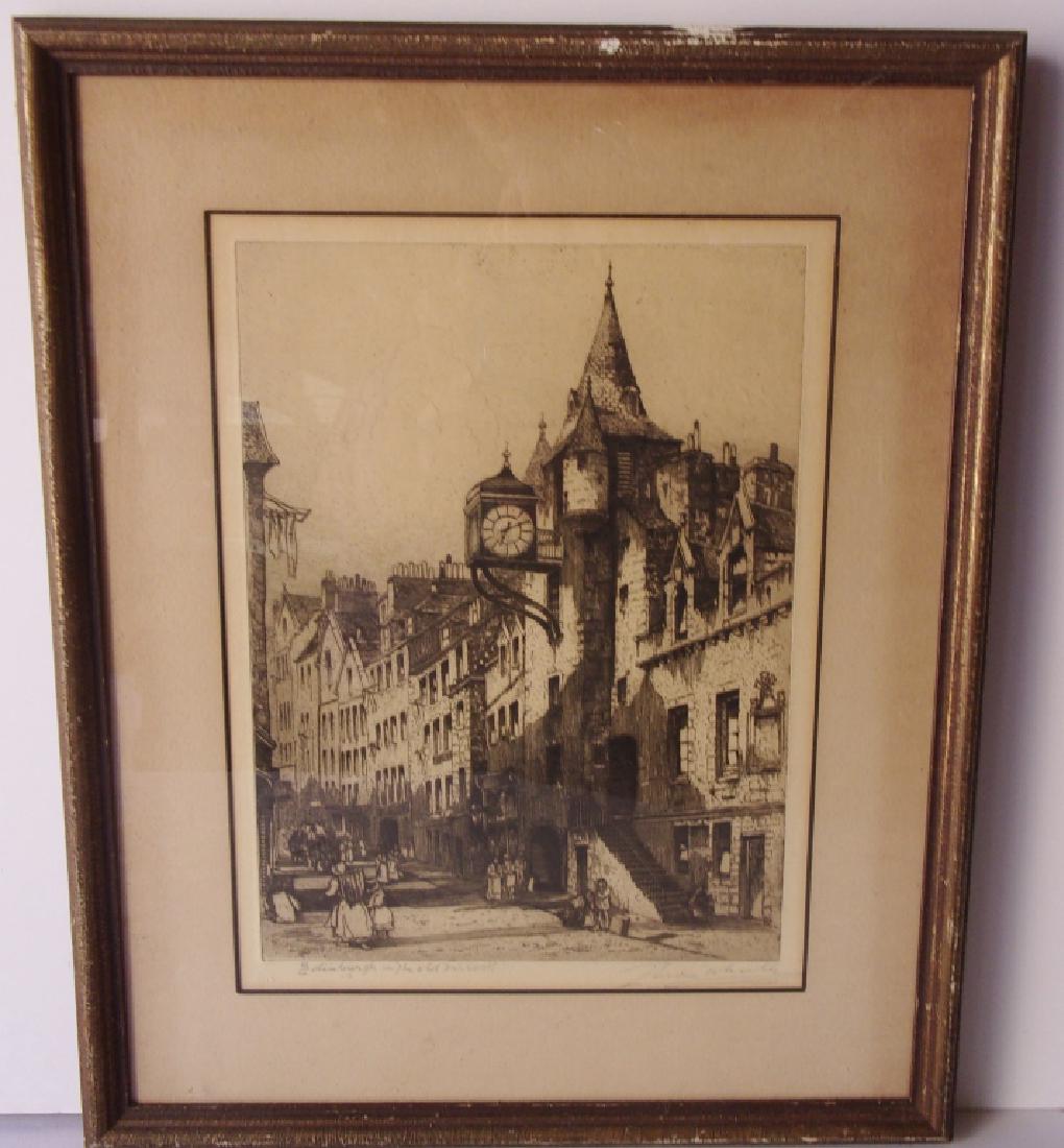Vintage etching/engraving European city scene (1 of 3)