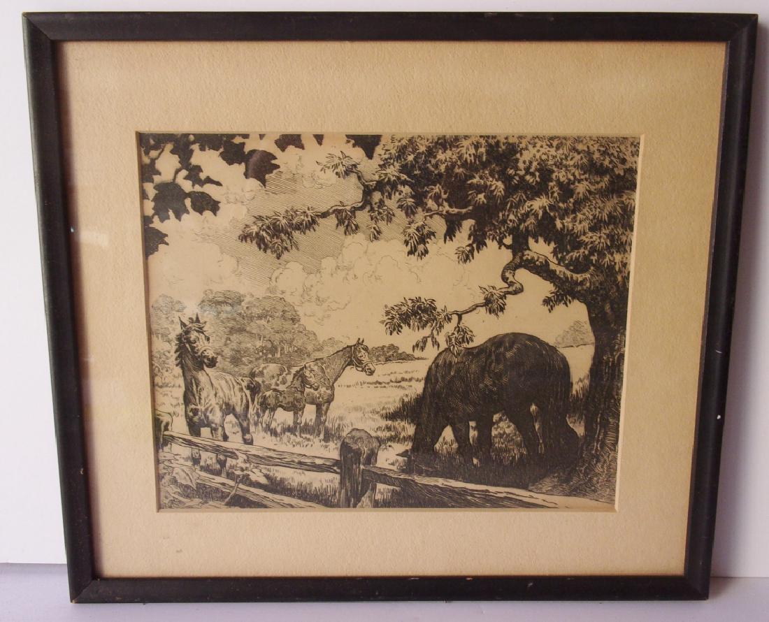 Original vintage ink drawing of horses, unsigned. (1 of 1)