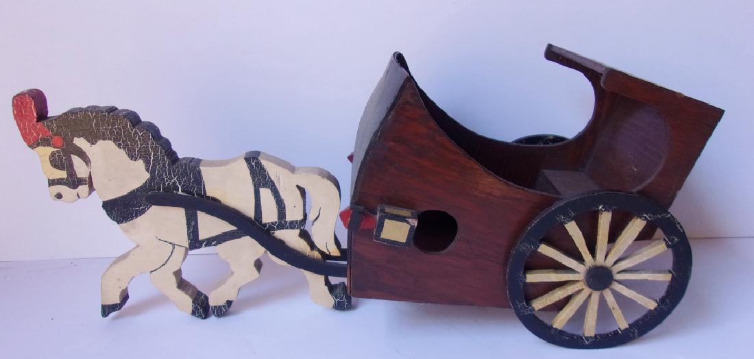 vintage handcrafted wood horse-drawn buggy planter: Vintage handcrafted wood horse drawn buggy planter. 23" x 10" x 8".