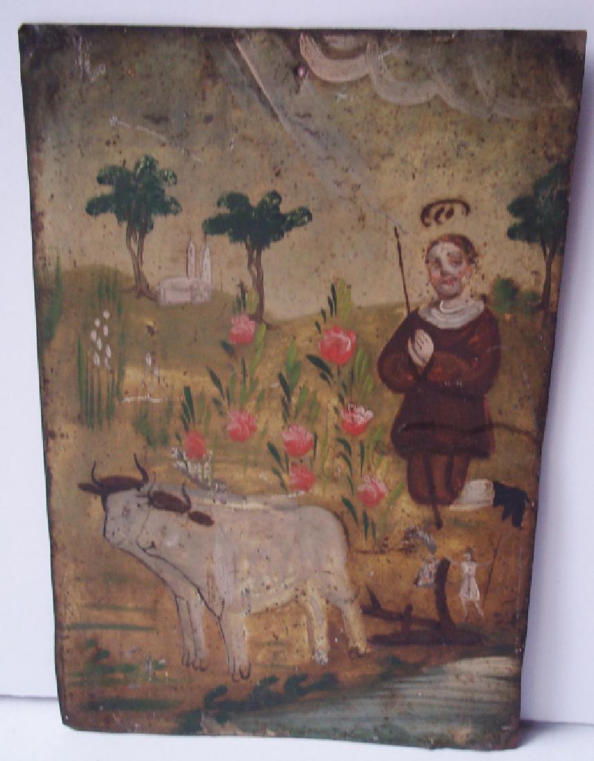 19th century Mexican Hand-painting on tin a "Retablo": 19th century folk art Mexican "Retablo" 1 of a kind Hand-painting on tin, unsigned. 10" x 7".
