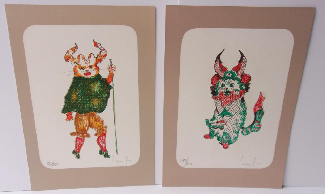 2  hand colored cat lithographs by Leonor Fini (1 of 3)