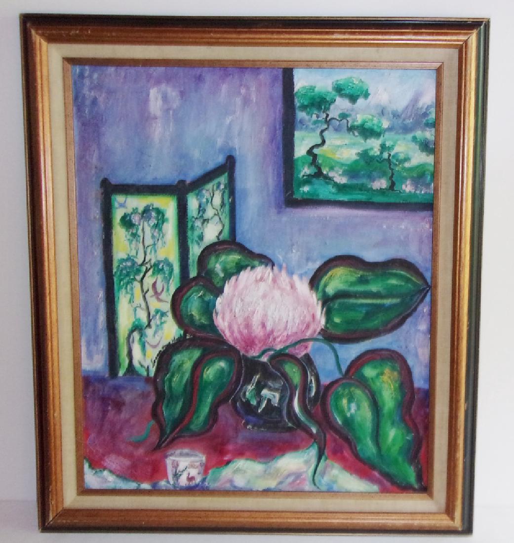 Oil on canvas floral still life signed (1 of 3)