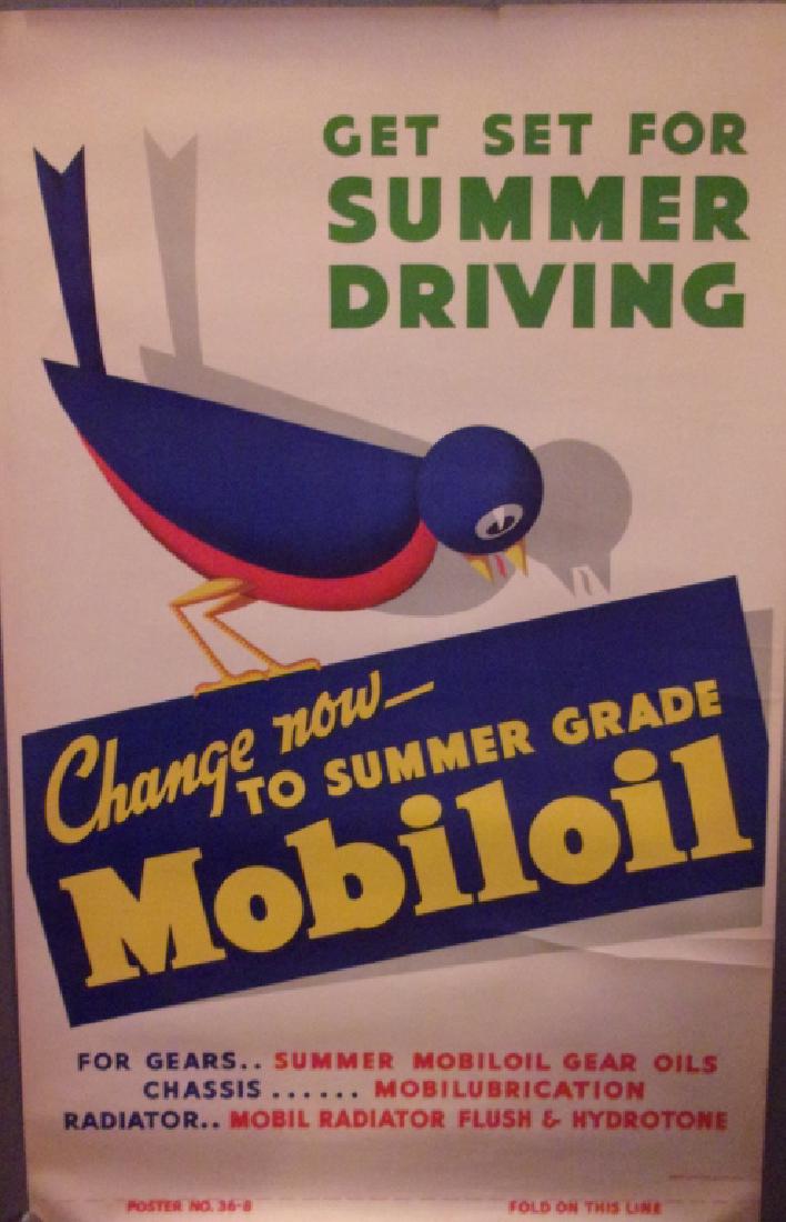 1950s Mobil oil advertising poster: 1950s Mobil oil advertising poster. Creases, edge tears. 44" x 28".
