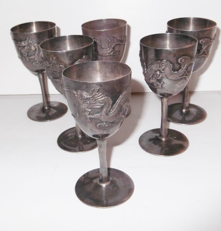 6 early 20th C. silver plated dragon goblets (1 of 7)