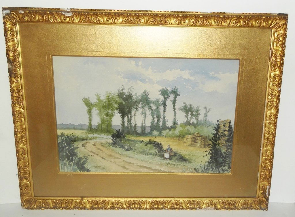 19th c. watercolor signed Francin (1 of 6)