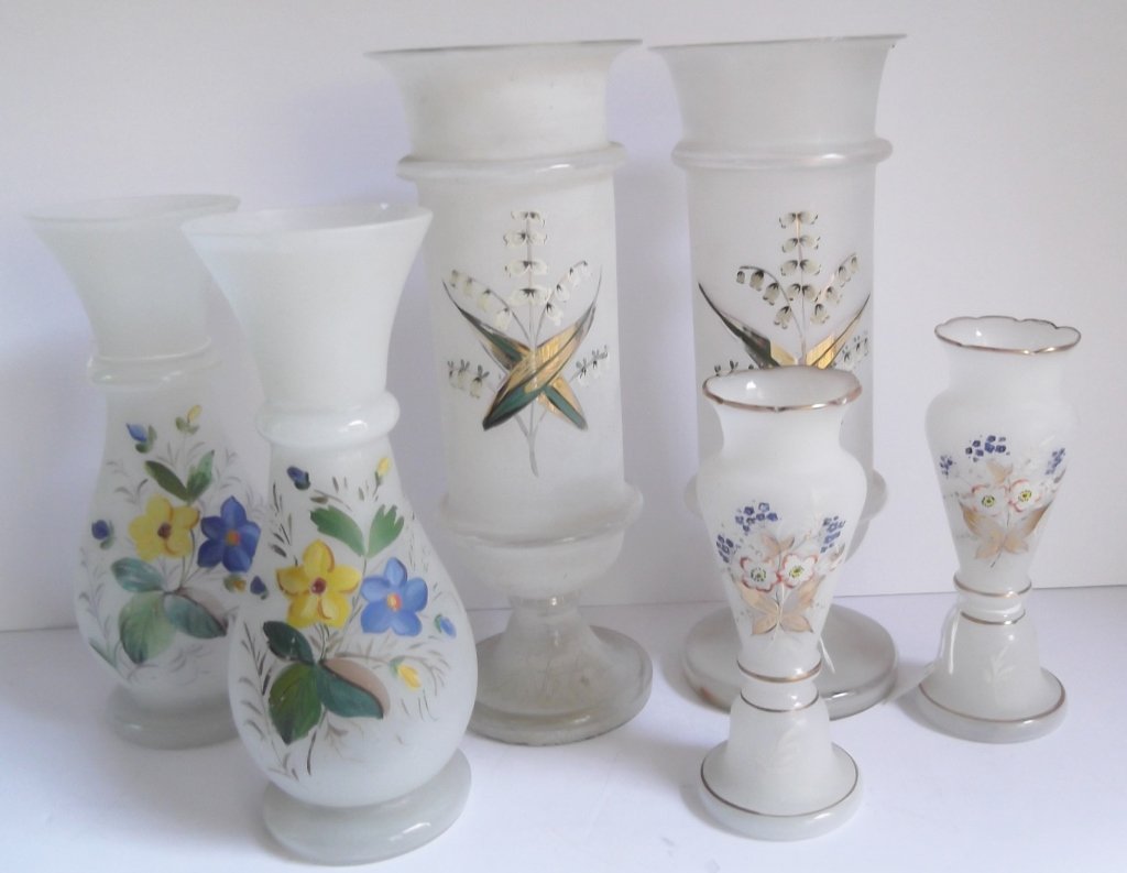 6 Victorian Bristol glass vases (1 of 9)