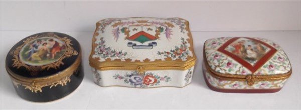 3 porcelain hand painted trinket boxes (1 of 6)