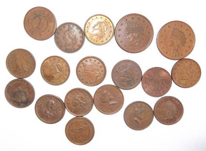 18 Civil War token coins: 18 original Civil War token coins.