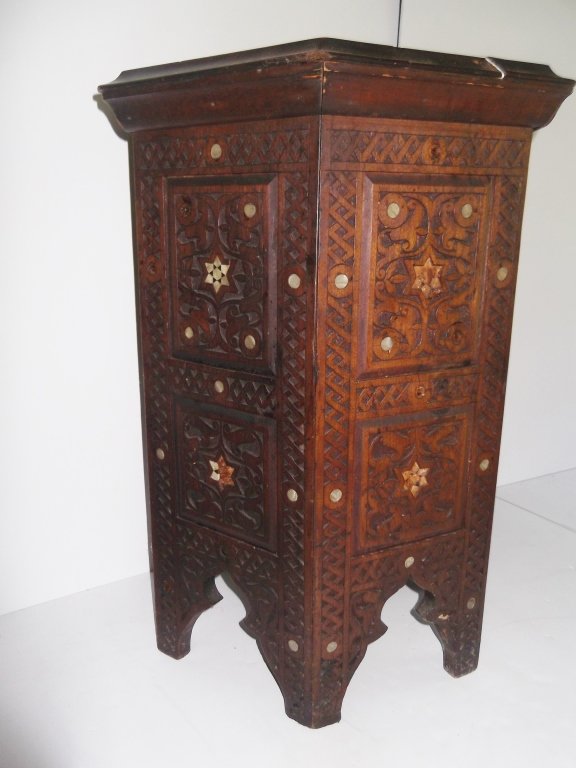 Vintage Moroccan table: Vintage Moroccan table. Lacking pieces. 20 1/2 inches wide x 26 inches high.