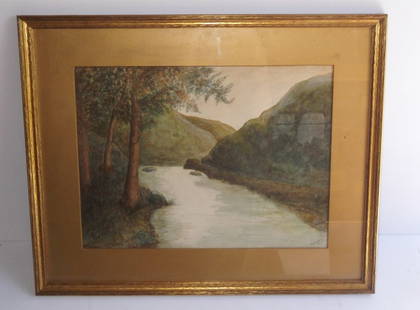 Watercolor Watercolor titled "Delaware water Gap": Watercolor Watercolor titled "Delaware water Gap", signed E.G. Canziani 1941. Written info on back. 27 inches x 22