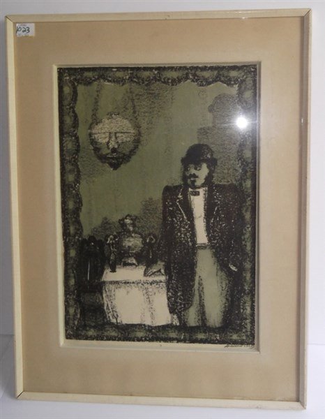 Lithograph of man standing by table (1 of 2)