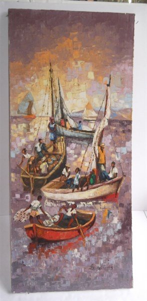 Oil on canvas Haitian boating scene (1 of 4)