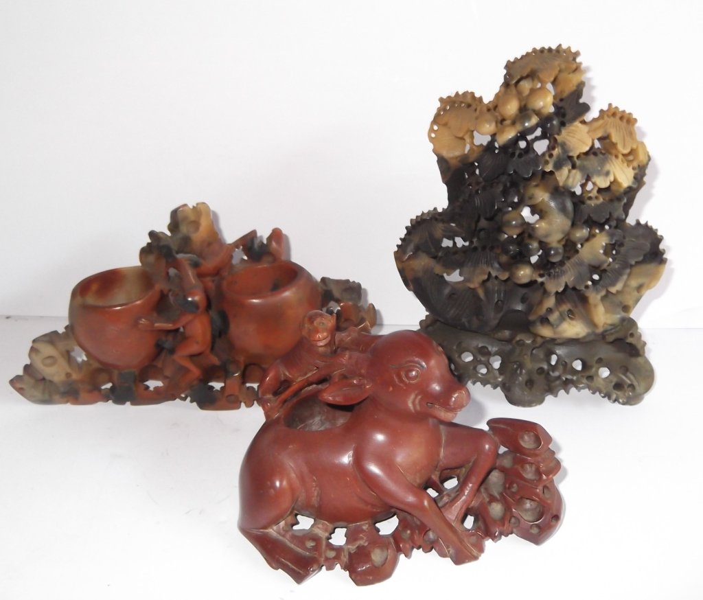 3 Oriental carved soapstone vases (1 of 3)