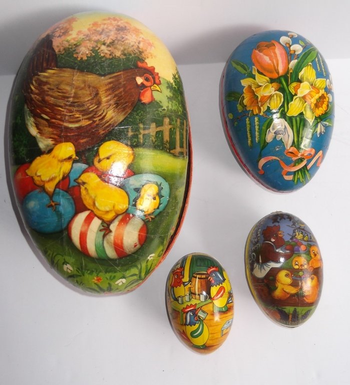 4 Vintage Paper Mache Easter Egg Candy Containers (1 of 10)