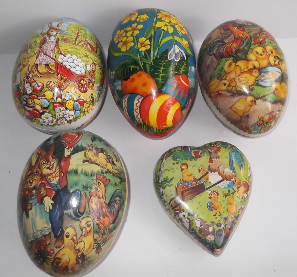 5 Vintage Paper Mache Easter Egg Candy Containers (1 of 10)