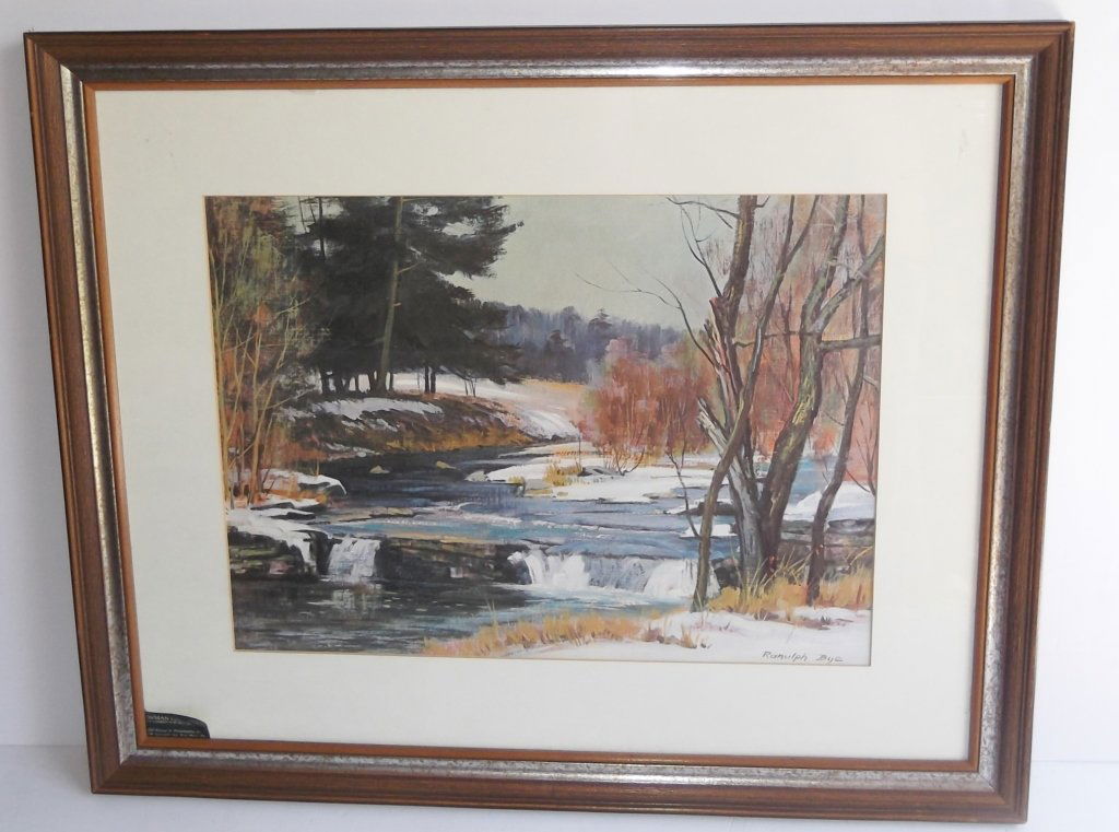 Stream in woods scene Print: Stream in woods scene Print signed in plate Ranulph Bye. 21 1/2 inches x 26 1/2 inches.