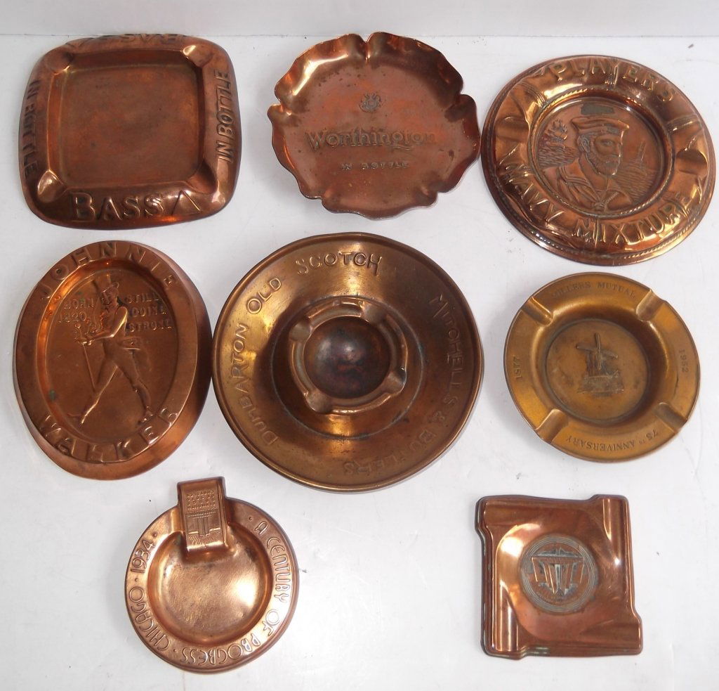 8 copper advertising ashtrays (1 of 7)