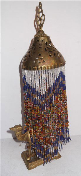 Mid-century Brass & beaded camel lamp (1 of 3)