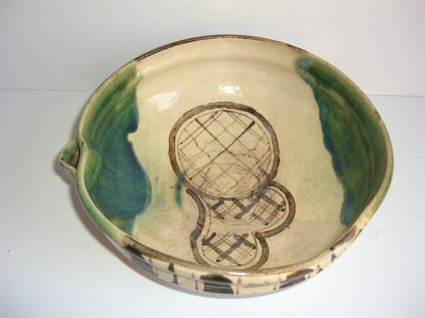 19th c. Japan primitive Oriba bowl: 19th c. Japan primitive Oriba bowl. Repaired. 8 1/2 inches x 3 inches.