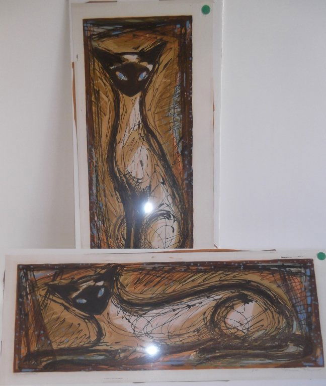 2 cat serigraphs signed Norma Flynn (1 of 10)