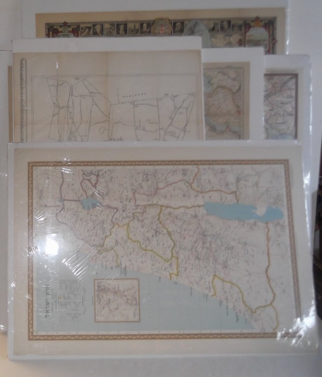 5 large maps: 5 large maps including A Modern Pilgrim's The British Isles; Round About The Nation's Capital; Africa and the Arabian Peninsula; c. 1966 Newburgh, NY. 1965 map of Israel. Tears; foxing; creases. 30 in