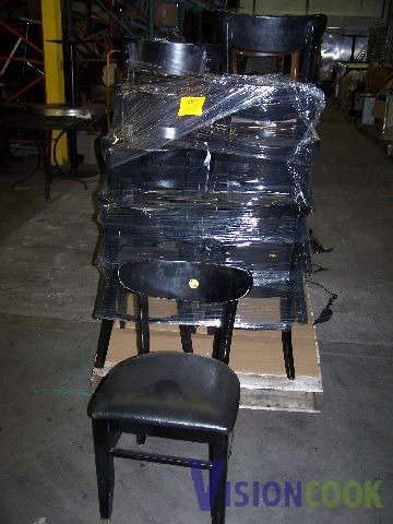 10 Restaurant Chairs Black Wood Black Padded Seat - 2