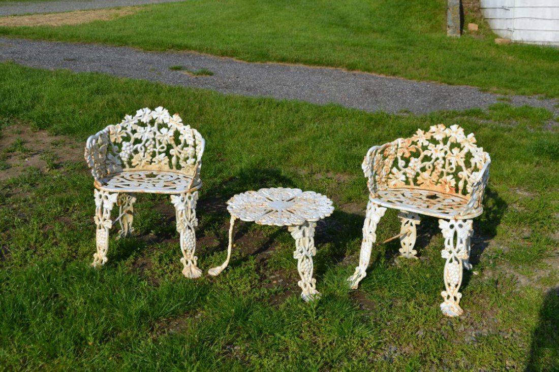 Three Piece Cast Iron Grape Vine Motif Patio Furniture