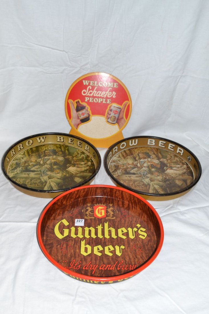 Two Arrow beer trays, Gunther's beer tray, Schaefer: Two Arrow beer trays, Gunther's beer tray, Schaefer cardboard sign