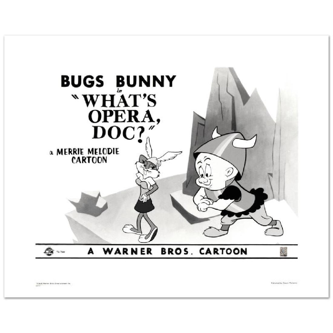"What's Opera Doc" Limited Edition Giclee from Warner: "What's Opera Doc" is a limited edition giclee on paper from Warner Bros., numbered with hologram seal of Authenticity. This image was originally used as a "lobby card" displayed in theater lobbies to
