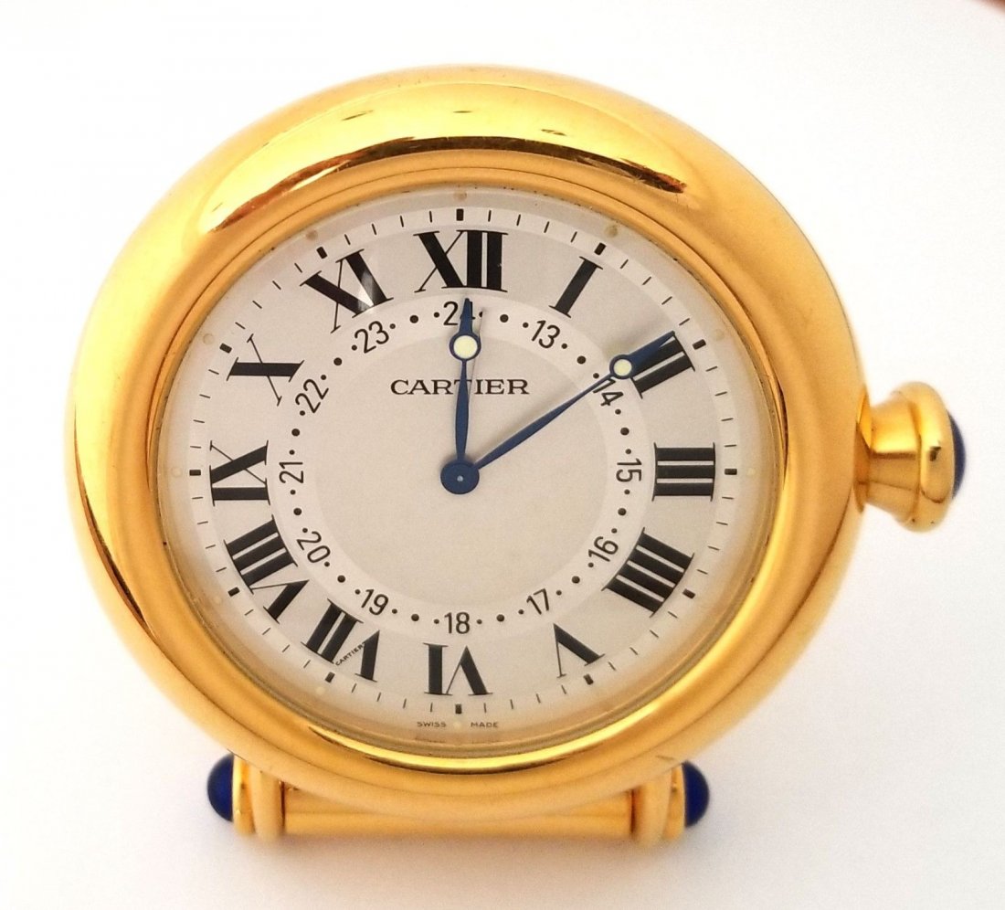 Vintage Cartier Desk Travel Alarm Gold Plated Clock