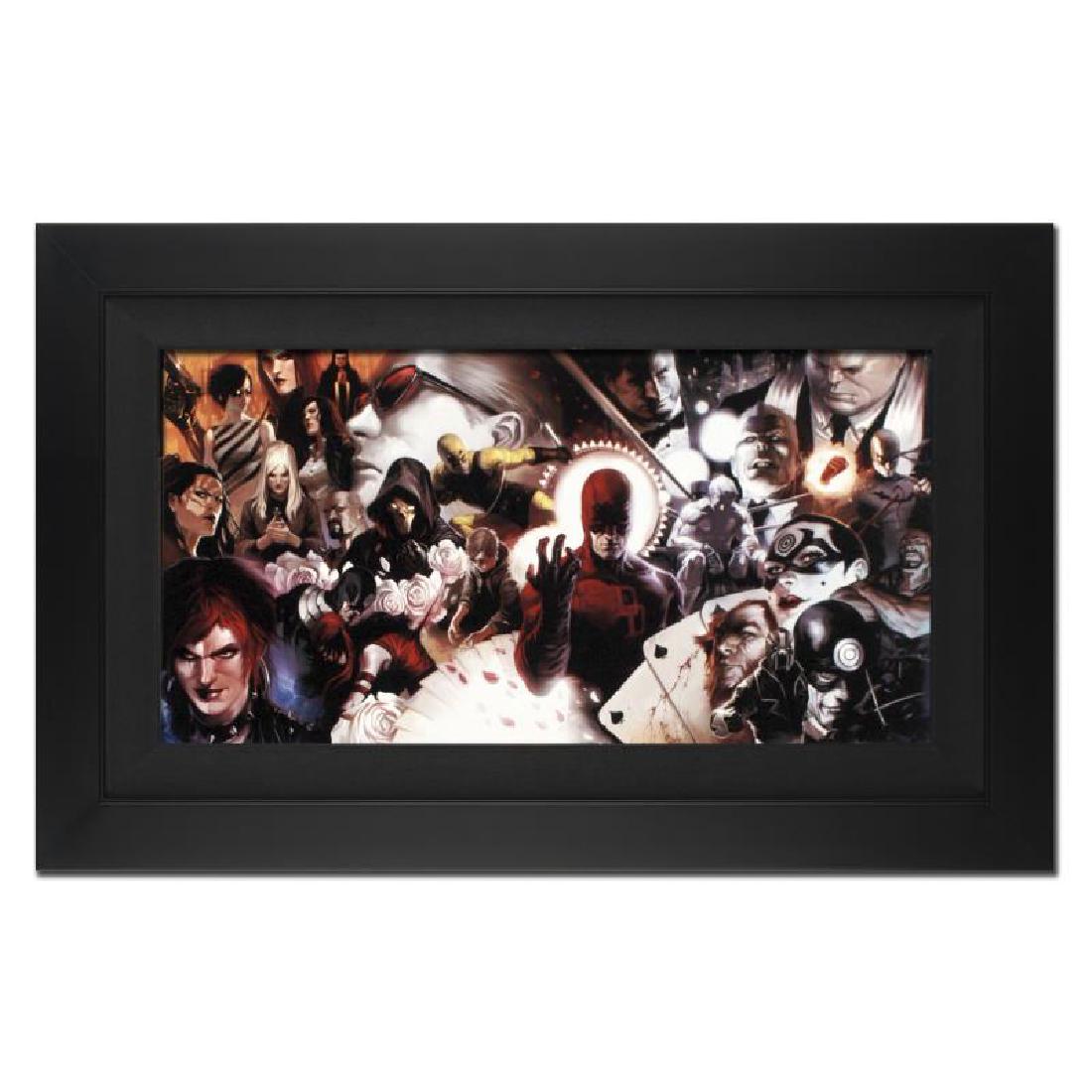 "Daredevil #500" Extremely Limited Edition Giclee on: A piece of comic book history, this limited edition, from original art by Marko Djurdjevic, depicts classic characters Daredevil and Kingpin among many others. Marko Djurdjevic was discovered by Marve