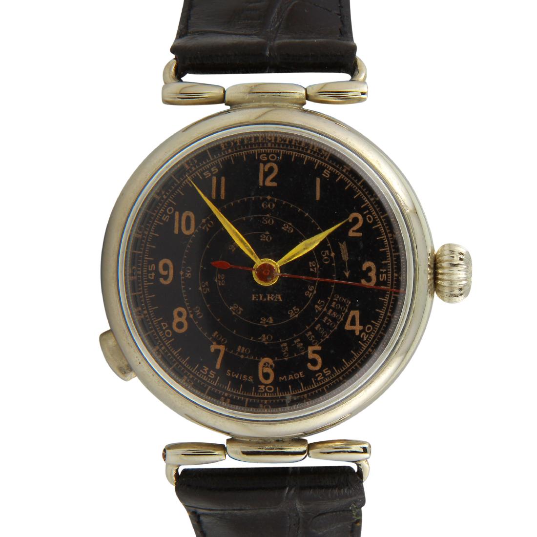 Extremely Rare Vintage ELKA Military Chilean Air Force: Vintage ELKA watch with Chilian Air Force coat of arms and word MILITAR. The watch has unbreakable acrylic crystal that was developed by ELKA, stop watch puch button, mechanical movement and flexible 