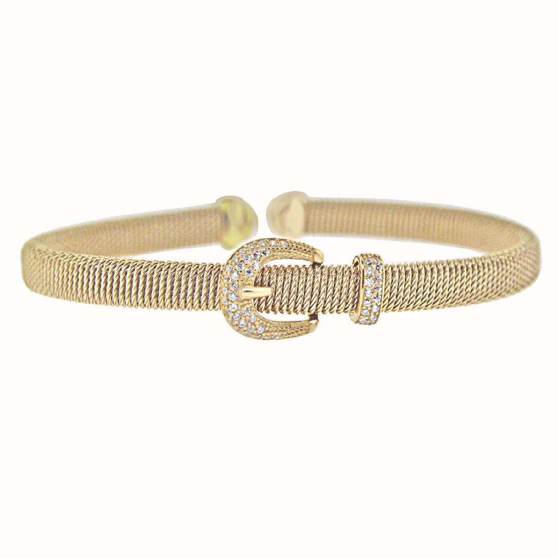 Sterling Silver Gold Plated with CZ Belt Buckle Bangle (1 of 1)
