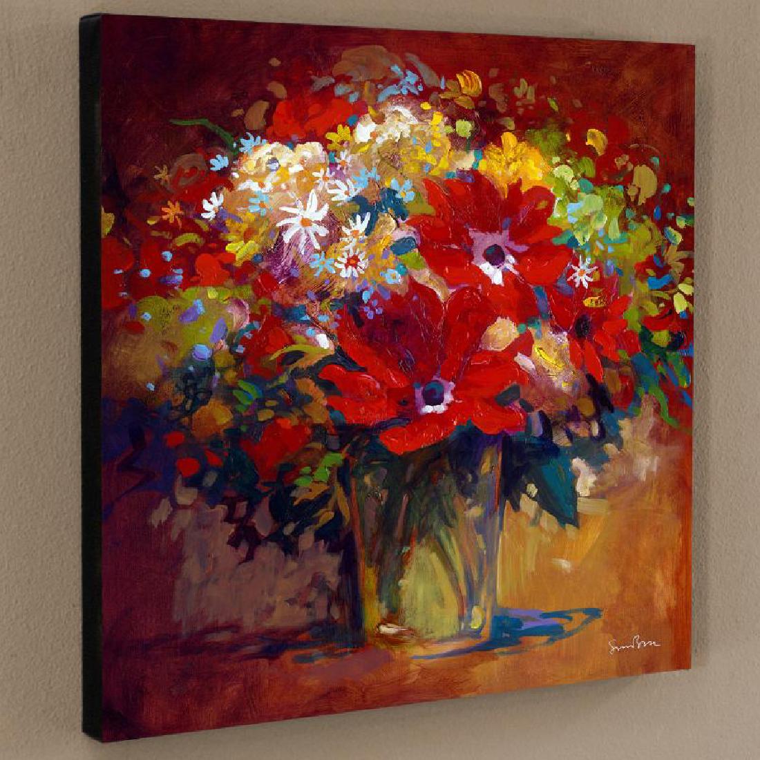 "In The Morning Light" Limited Edition Giclee on Canvas: Simon Bull depicts gleaming flowers with bold hues and delicate details, creating graceful and elegant pieces of art. "In The Morning Light" is a limited edition giclee on canvas, numbered and bearing