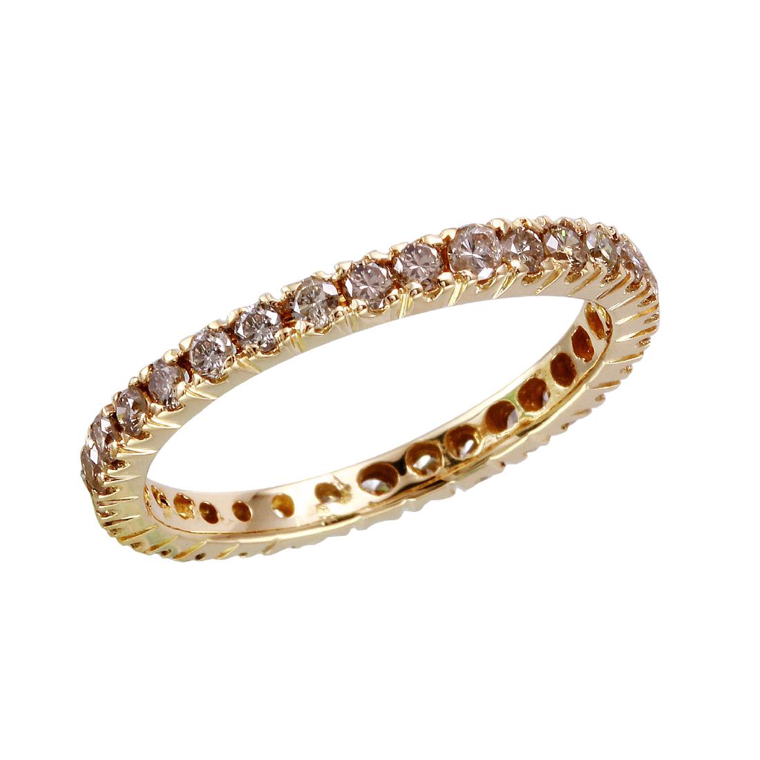 14KT Yellow Gold Diamond Ring: Crafted in brightly polished 14KT yellow gold, this eternity wedding band features round brilliant cut diamonds bead set all the way around. Specifications Jewelry Information Category: Ring