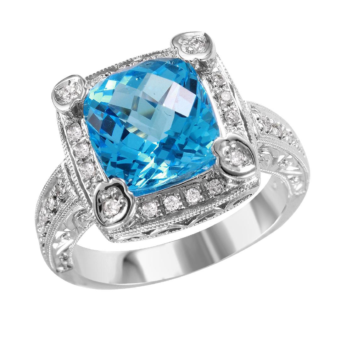 14KT White Gold Blue Topaz & Diamond Ring (1 of 4)
