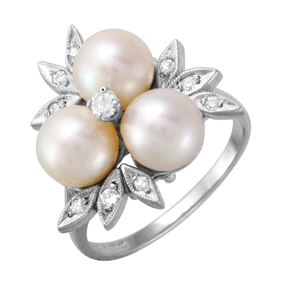 14KT White Gold 0.10ctw Pearl Diamond Ring Size 7.75 (1 of 6)