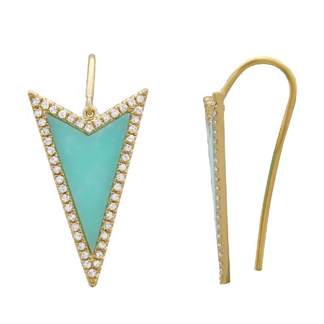 14KT Yellow Gold 1.08ctw Diamond  Turquoise Earrings (1 of 2)