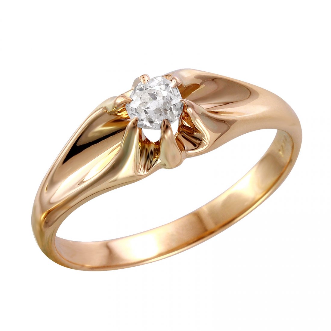 14KT Yellow Gold Old European Cut Diamond Solitaire: 14KT yellow gold diamond engagement ring that polished and tested with one old European cut diamond 0.29ctw in a raised prong setting. Ring size 10. Total weight of ring; 4.7grams. The descriptions li