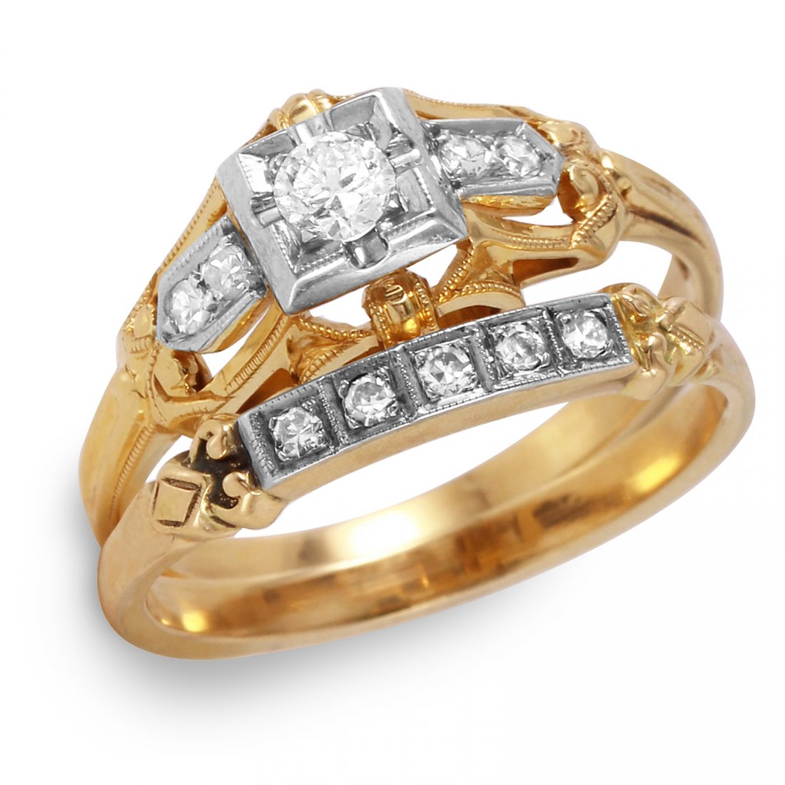 10KT Yellow Gold Art Deco Diamond Engagement Ring and (1 of 2)