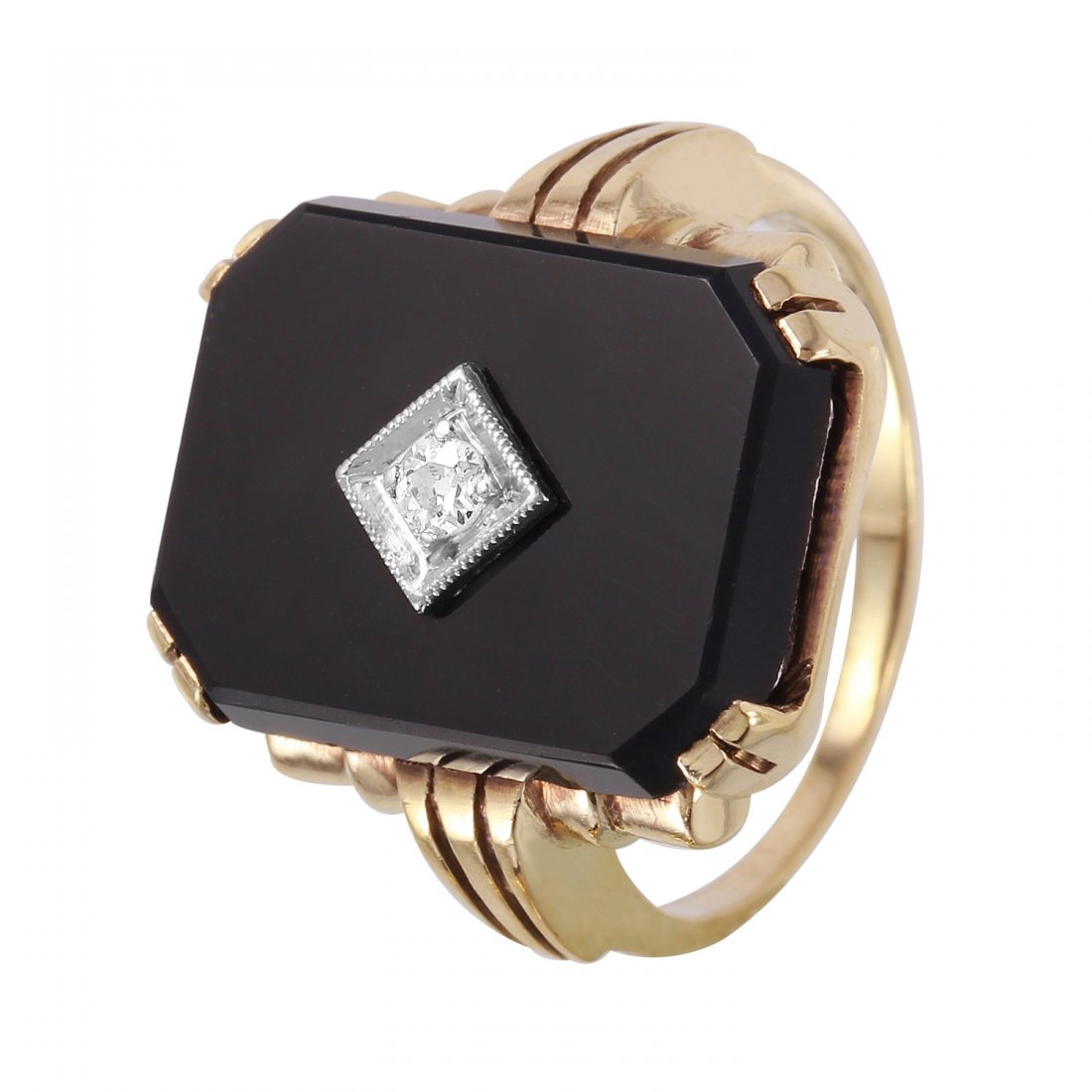 10KT Yellow Gold Onyx and Diamond Ring (1 of 1)