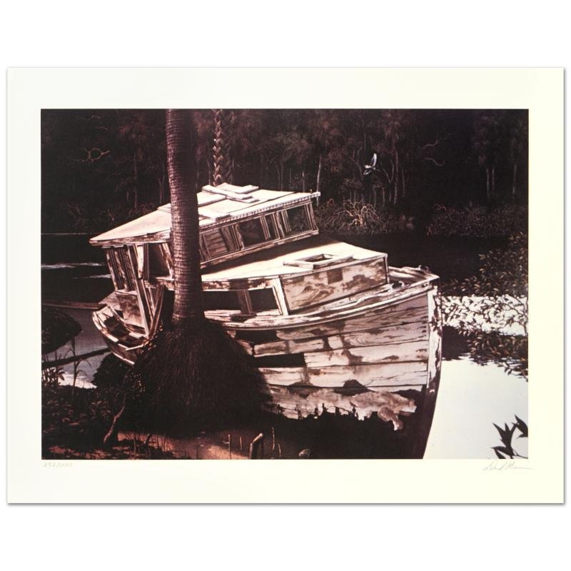 David Mann - "The Old Boat" Limited Edition Lithograph,: "The Old Boat" is a limited edition lithograph on paper by David Mann, numbered and hand signed by the artist! Measures approx. 28.5" x 22.5" (with border); 25" x 18" (image). - LGA#-4609